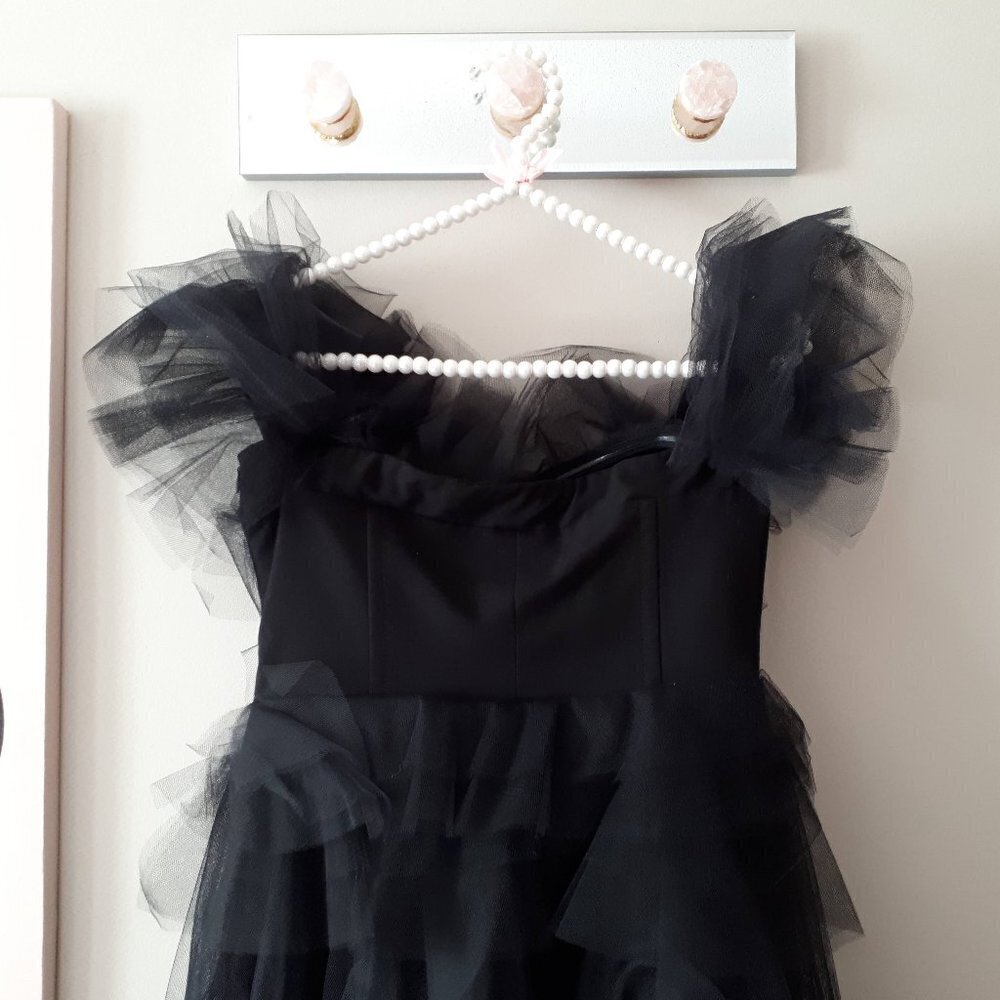 NWOT Imperial Maska Mode black tulle organza tiered ruffle long holiday dress, M - Picture 13 of 15